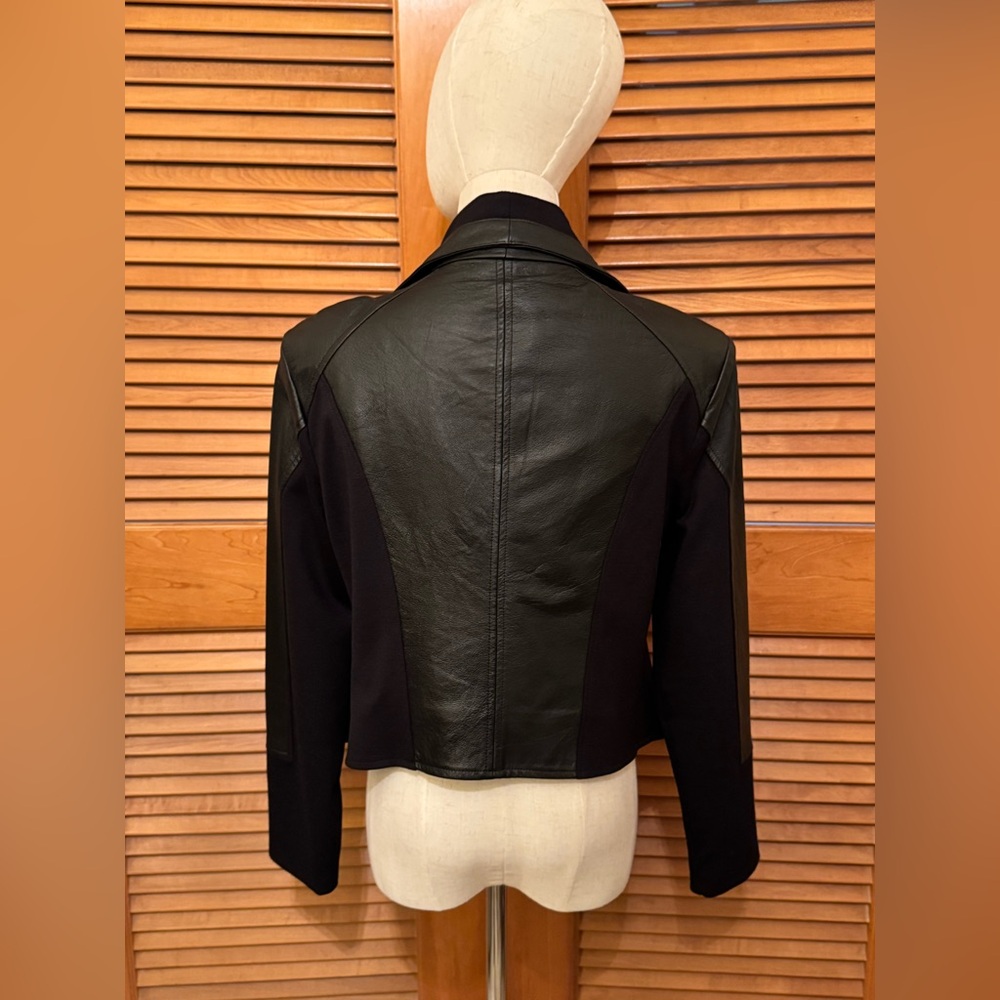 Elaine Turner Black Leather Jacket Asymmetrical Design Sz M - Picture 3 of 9
